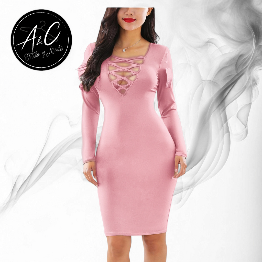 Vestido Ajustado escote de cordon