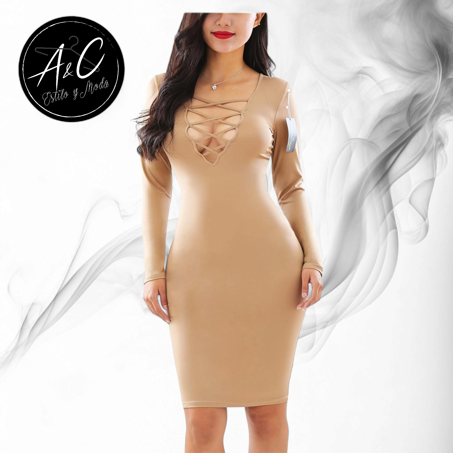 Vestido Ajustado escote de cordon